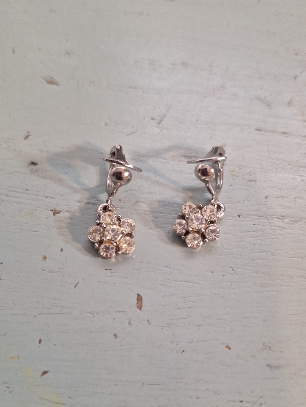Silver Crystal Cluster Drop Earrings - Clear